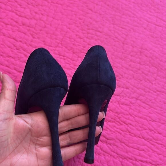 YSL navy blue suede Peep-Toe Heels, US7 - Picture 6 of 11